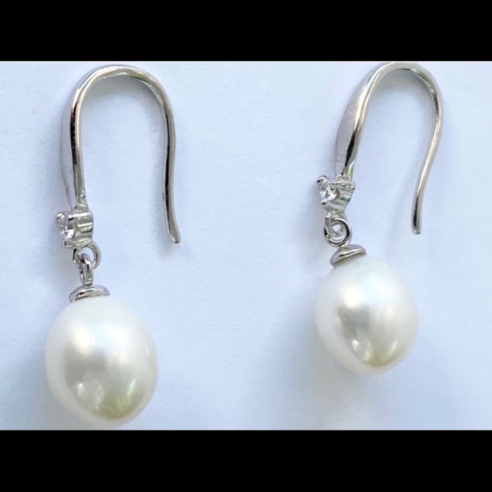 Pearl Earrings, C-Z 925 Silver, White or Gray